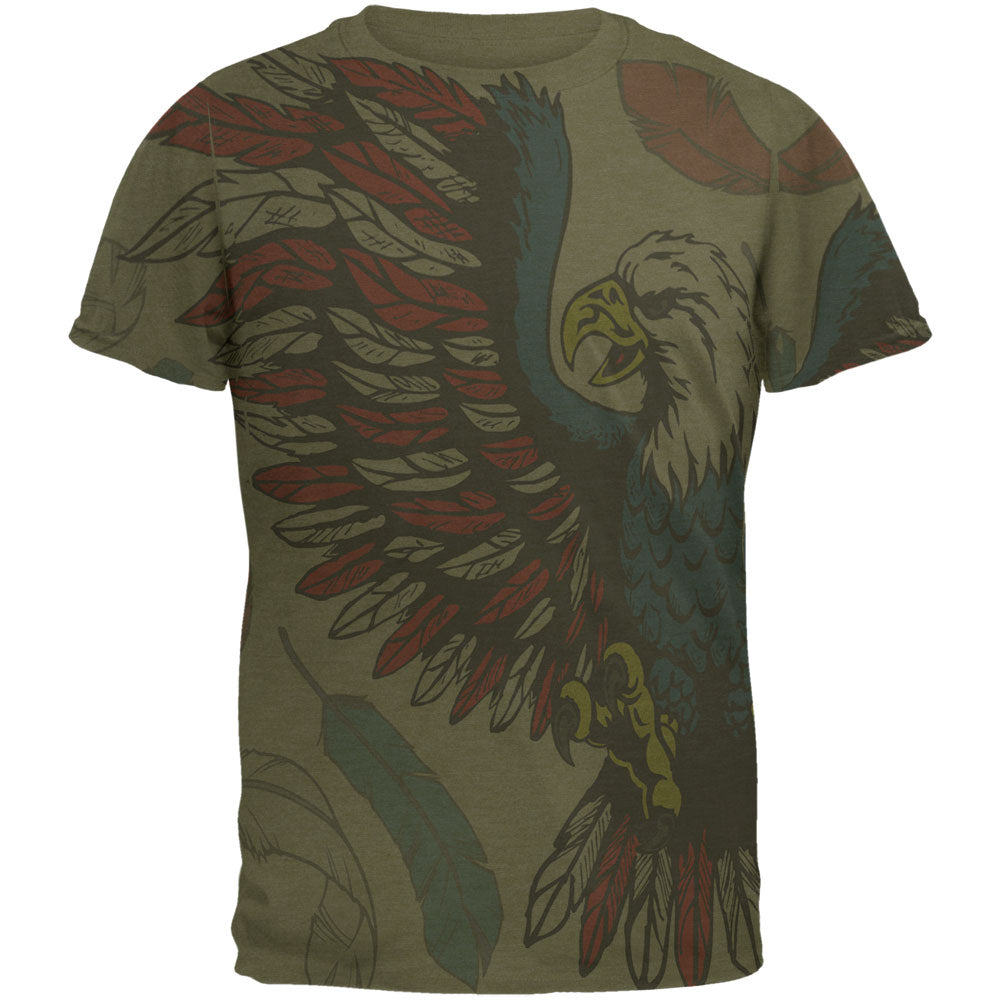 4th of July Patriotic Eagle Feathers Mens Soft T Shirt Men's T-Shirts 4th of July 2XL Military Green