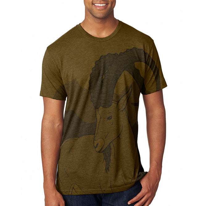 Ibex Goat Wild Mountains Men's Soft T-Shirt Men's T-Shirts Old Glory 2XL Heather Brown