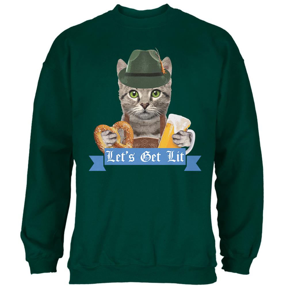 Oktoberfest Funny Cat Let's Get Lit Mens Sweatshirt Men's Sweatshirts Old Glory 2XL Forest Green