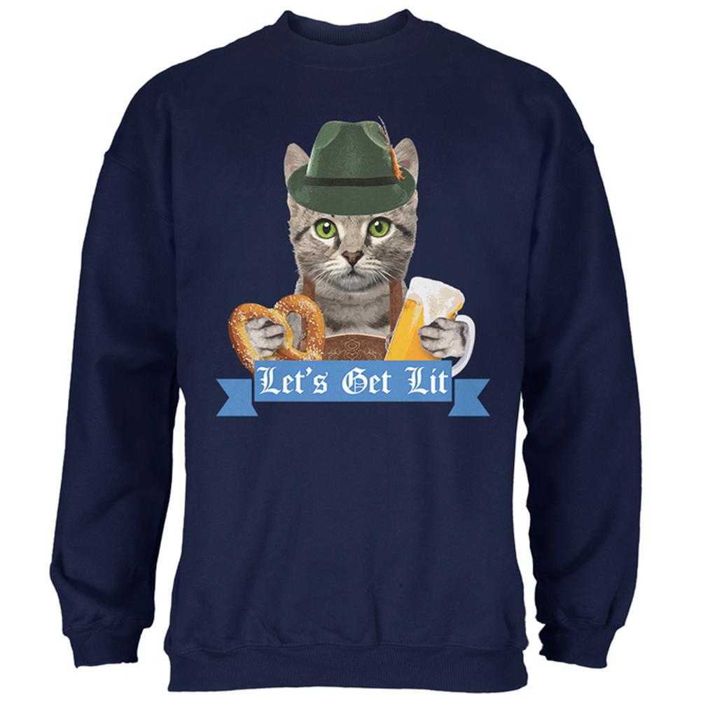 Oktoberfest Funny Cat Let's Get Lit Mens Sweatshirt Men's Sweatshirts Old Glory 2XL Navy