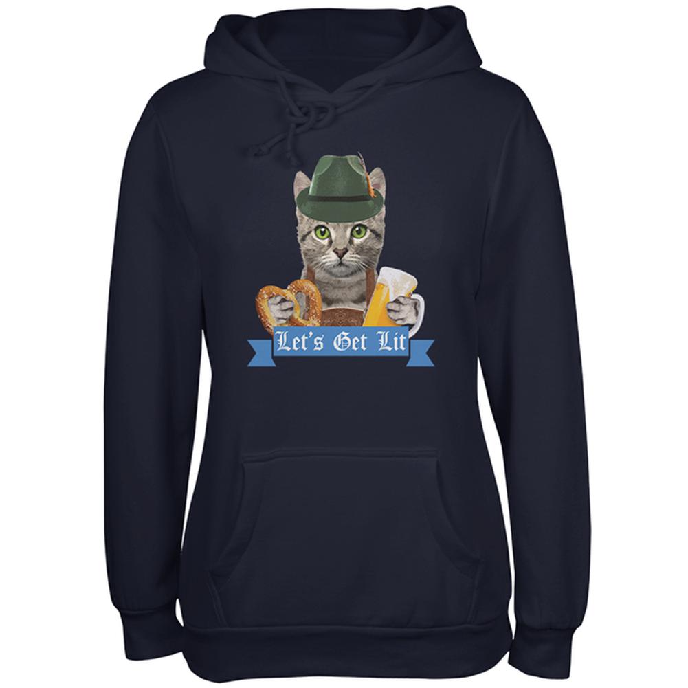 Oktoberfest Funny Cat Let's Get Lit Juniors Soft Hoodie Juniors Hoodies Old Glory 2XL Navy