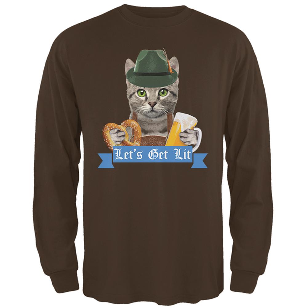 Oktoberfest Funny Cat Let's Get Lit Mens Long Sleeve T Shirt Men's Long Sleeves Old Glory 2XL Brown