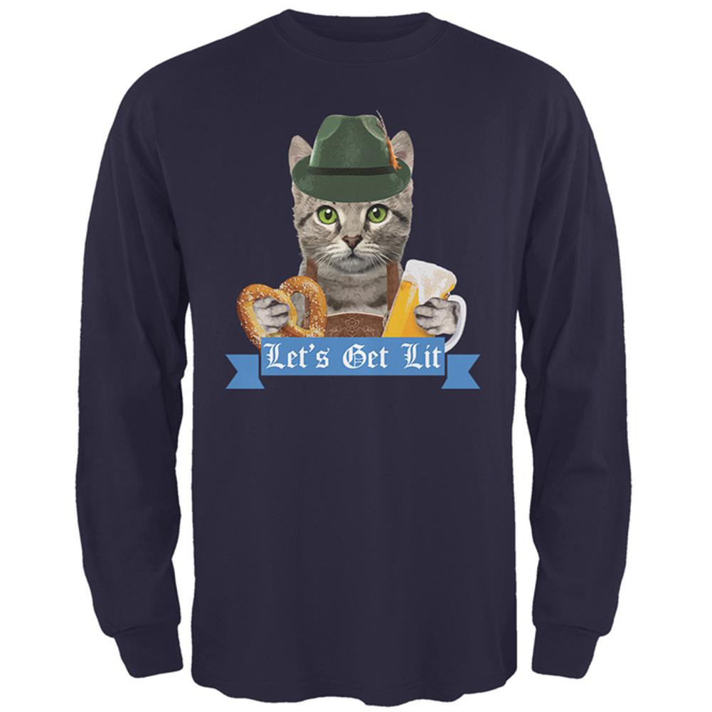 Oktoberfest Funny Cat Let's Get Lit Mens Long Sleeve T Shirt Men's Long Sleeves Old Glory 2XL Navy