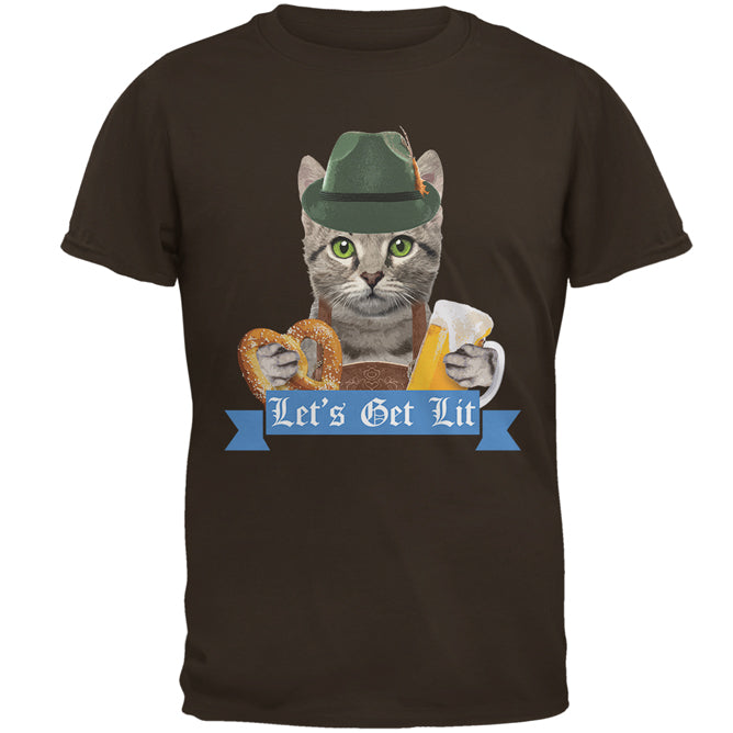 Oktoberfest Funny Cat Let's Get Lit Mens T Shirt Men's T-Shirts Old Glory 2XL Brown