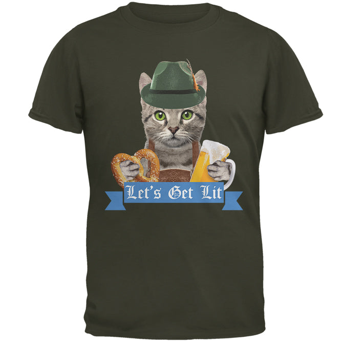 Oktoberfest Funny Cat Let's Get Lit Mens T Shirt Men's T-Shirts Old Glory 2XL Olive