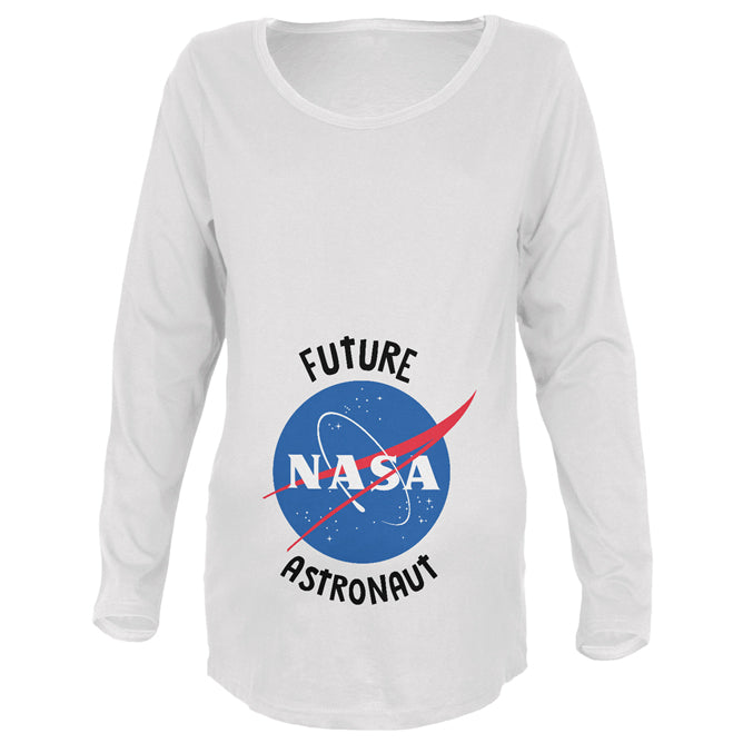 Future NASA Space Astronaut Maternity Soft Long Sleeve T Shirt Maternity Long Sleeve T-Shirts Old Glory 2XL White