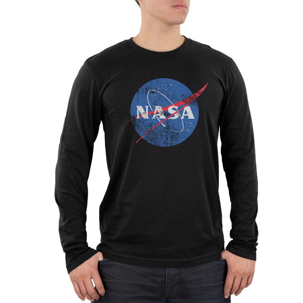 NASA Distressed Logo Mens Soft Long Sleeve T Shirt Men's Long Sleeves NASA 2XL Black