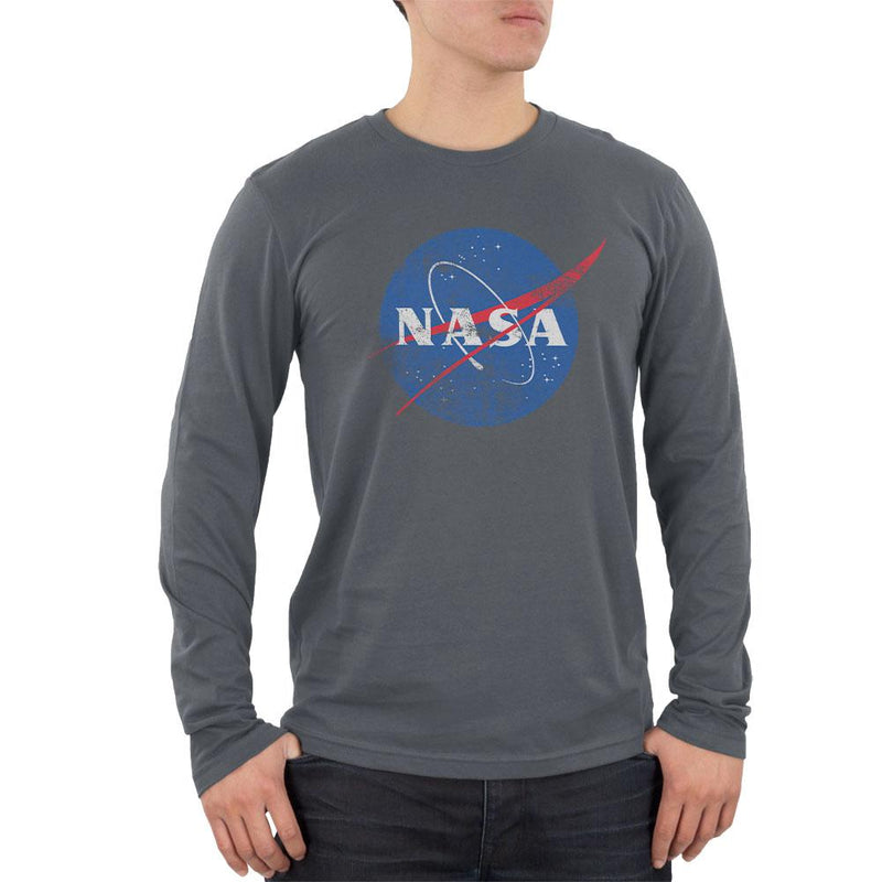 NASA Distressed Logo Mens Soft Long Sleeve T Shirt Men's Long Sleeves NASA 2XL Grey