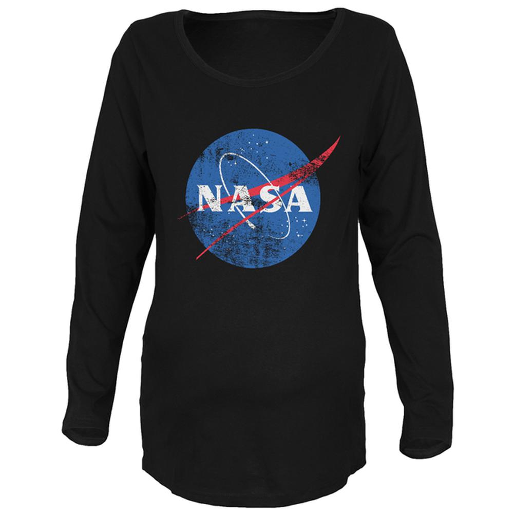 NASA Distressed Logo Maternity Soft Long Sleeve T Shirt Maternity Long Sleeve T-Shirts NASA 2XL Black