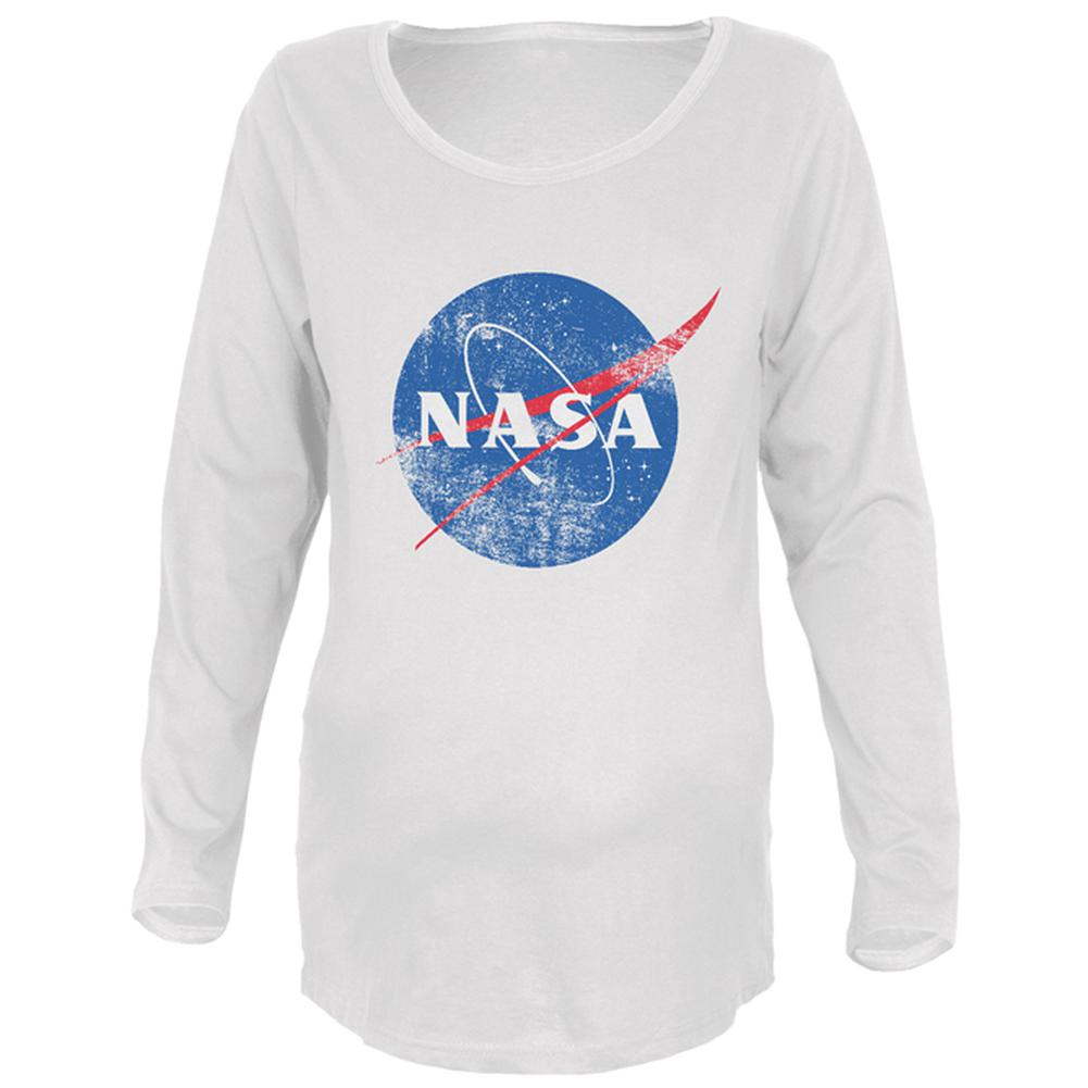NASA Distressed Logo Maternity Soft Long Sleeve T Shirt Maternity Long Sleeve T-Shirts NASA 2XL White