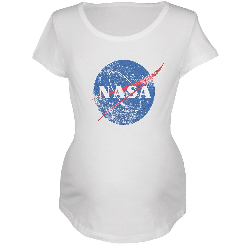 NASA Distressed Logo Maternity Soft T Shirt Maternity T-Shirts NASA 2XL White
