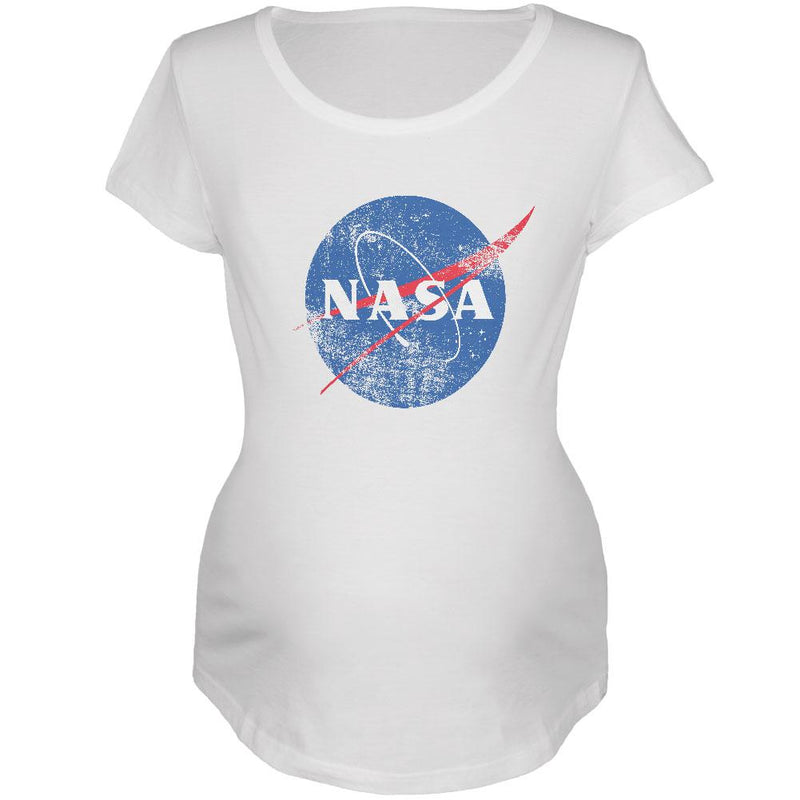 NASA Distressed Logo Maternity Soft T Shirt Maternity T-Shirts NASA 2XL White