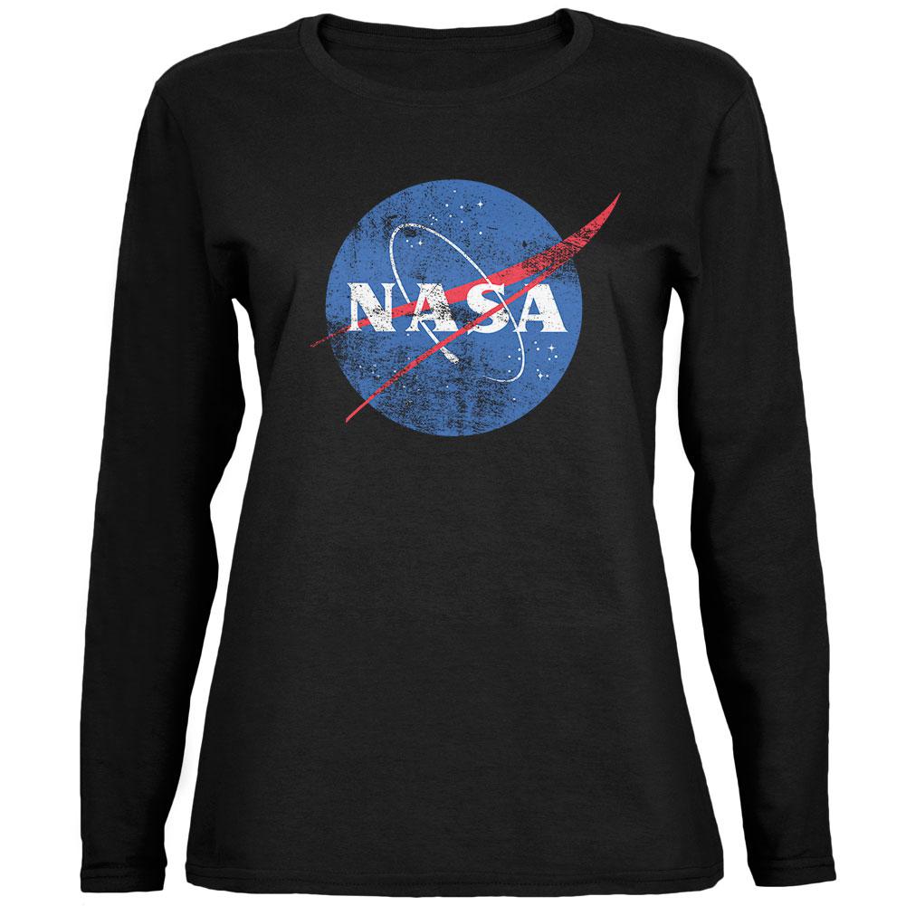 NASA Distressed Logo Ladies' Relaxed Jersey Long-Sleeve Tee Women's Long Sleeves NASA 2XL Black