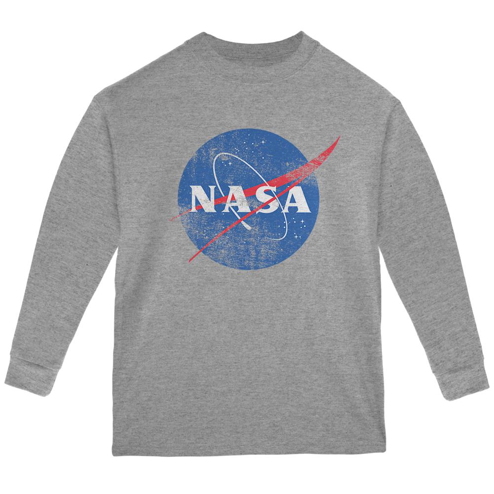 NASA Distressed Logo Youth Long Sleeve T Shirt Youth Long Sleeves NASA LG Grey
