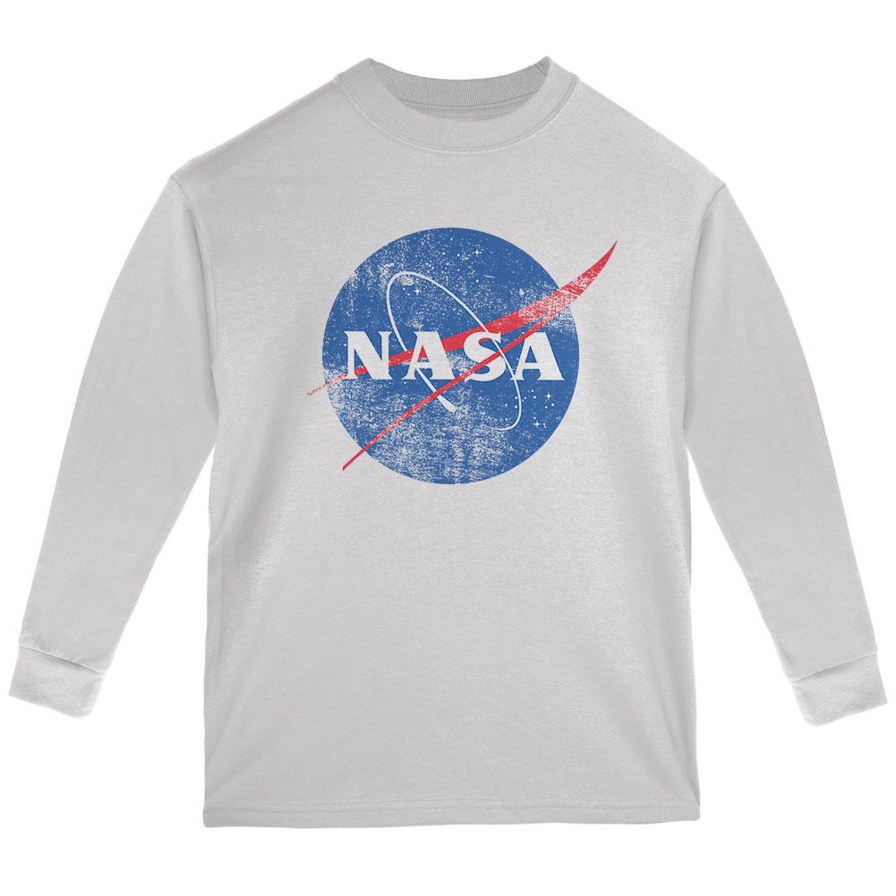 NASA Distressed Logo Youth Long Sleeve T Shirt Youth Long Sleeves NASA LG White
