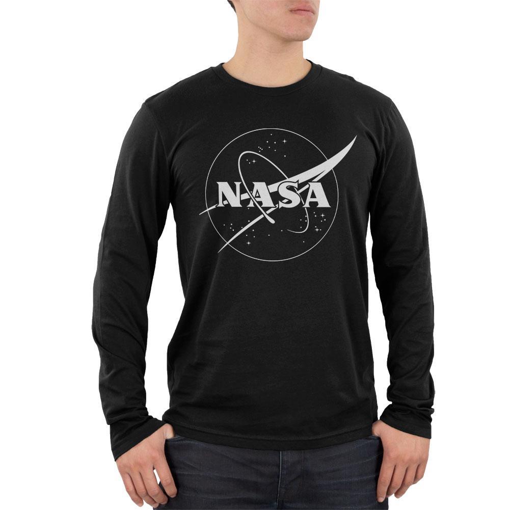 NASA Outline Logo Mens Soft Long Sleeve T Shirt Men's Long Sleeves NASA 2XL Black