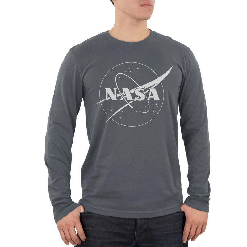 NASA Outline Logo Mens Soft Long Sleeve T Shirt Men's Long Sleeves NASA 2XL Grey