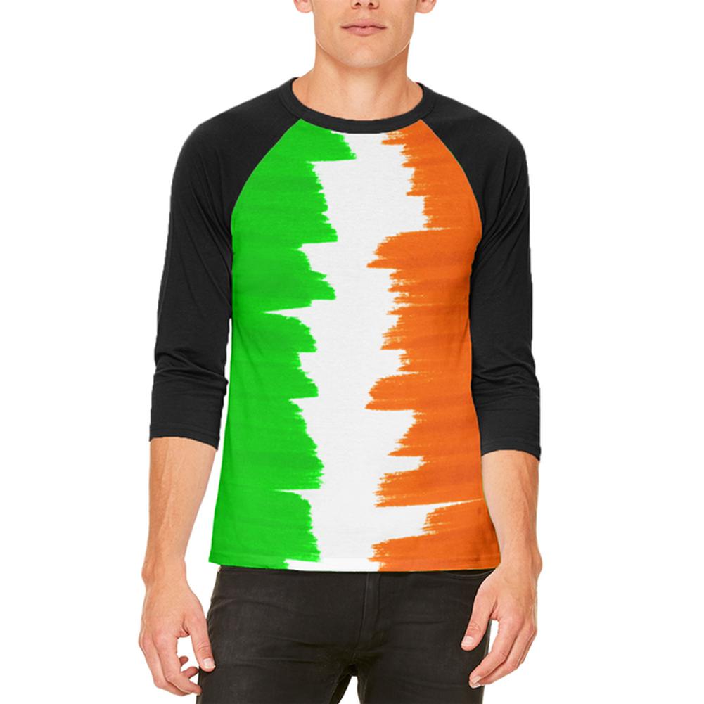St Patrick's Day Color Me Irish Mens Raglan T Shirt Men's T-Shirts Old Glory 2XL White-Black