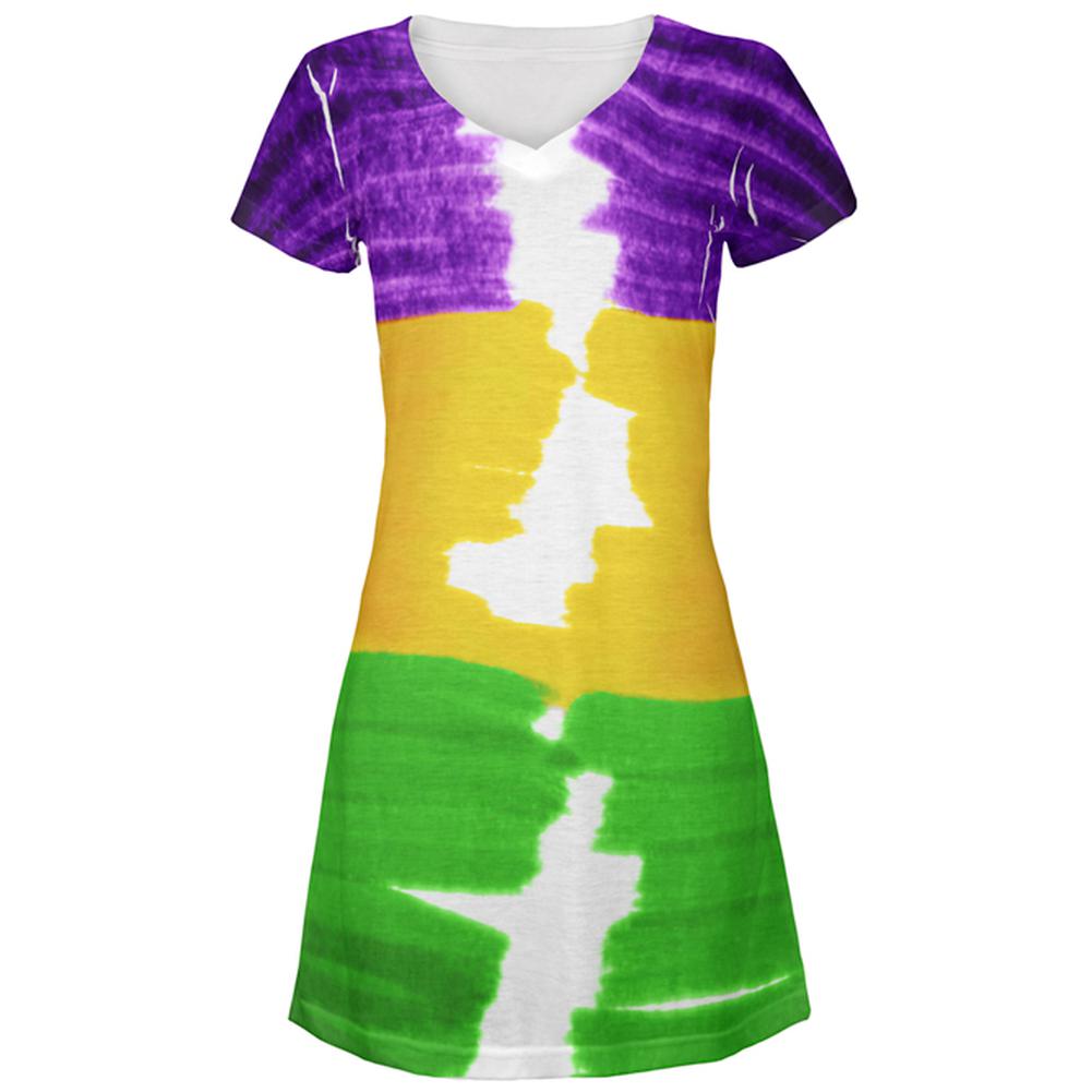 Mardi Gras Color Me Cajun All Over Juniors Beach Cover-Up Dress Juniors Dresses Old Glory MD Multi