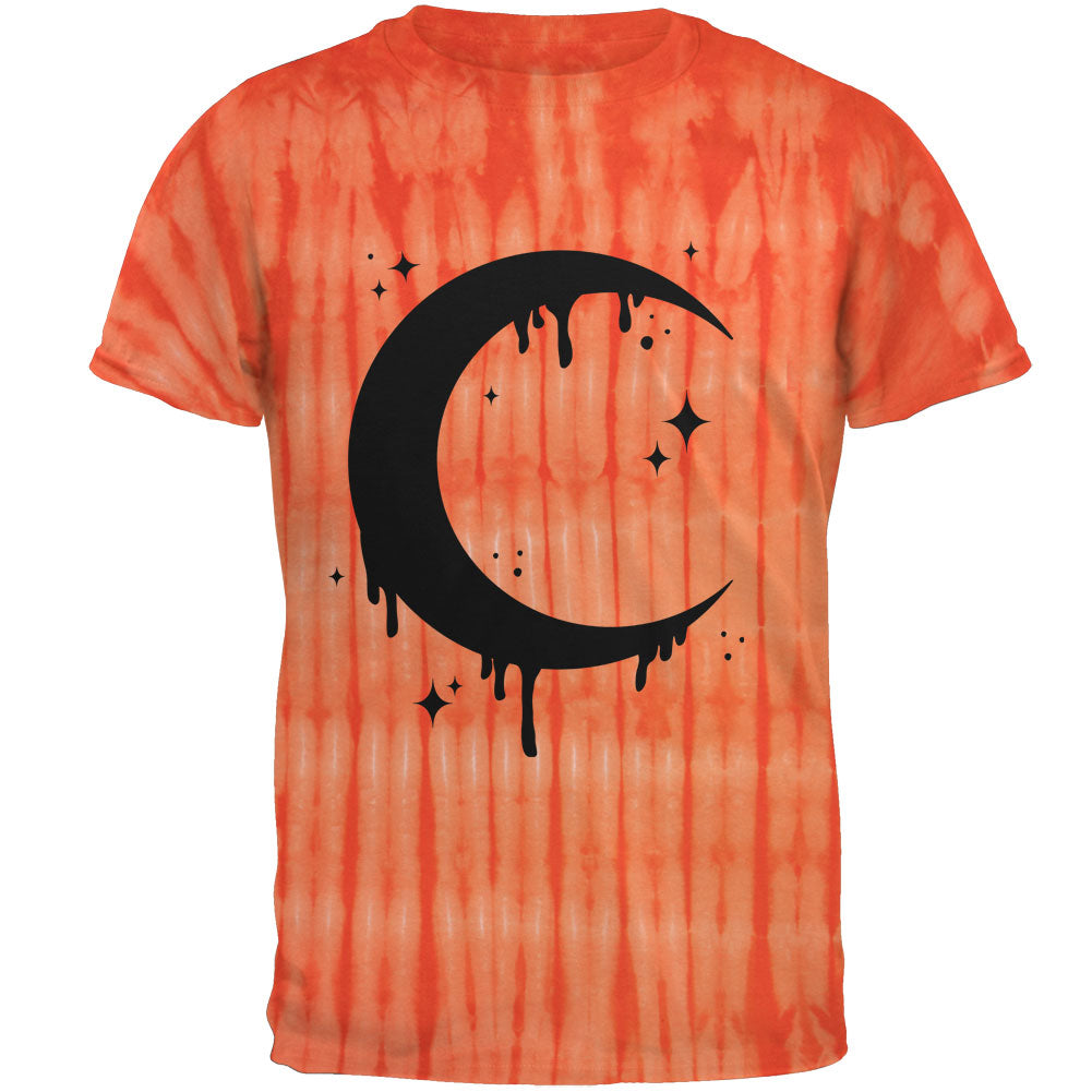 Halloween Dripping Crescent Moon Adult T-Shirt Men's T-Shirts Old Glory SM Bamboo Orange Tie Dye