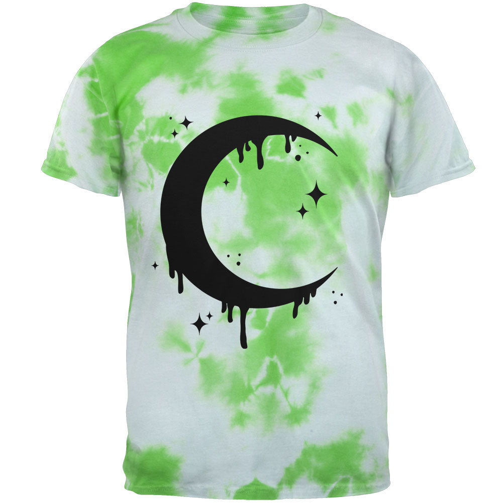 Halloween Dripping Crescent Moon Adult T-Shirt Men's T-Shirts Old Glory MD Lightning Green Tie Dye