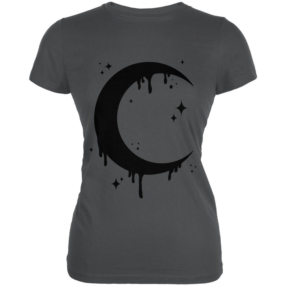 Halloween Dripping Crescent Moon Juniors Soft T Shirt Juniors T-Shirts Old Glory 2XL Asphalt