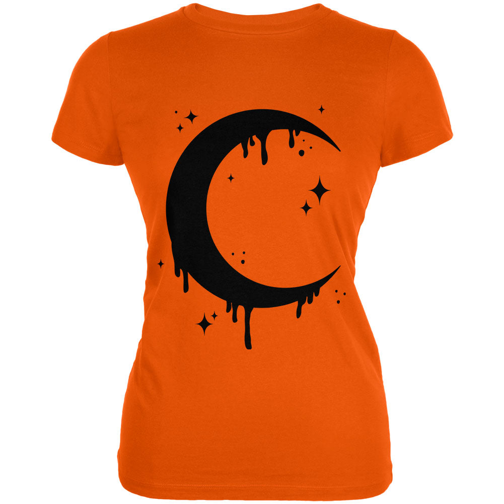 Halloween Dripping Crescent Moon Juniors Soft T Shirt Juniors T-Shirts Old Glory 2XL Orange