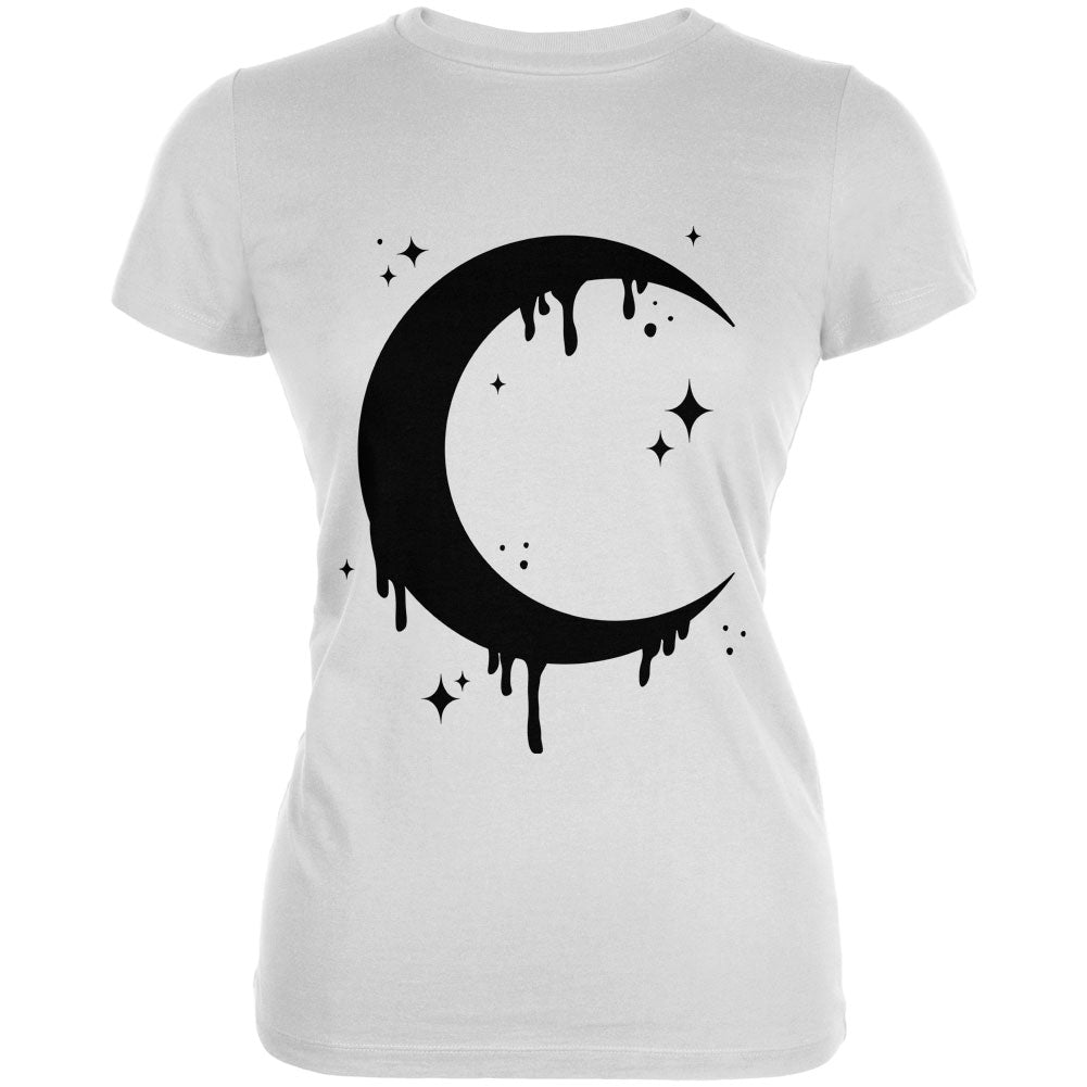Halloween Dripping Crescent Moon Juniors Soft T Shirt Juniors T-Shirts Old Glory 2XL White