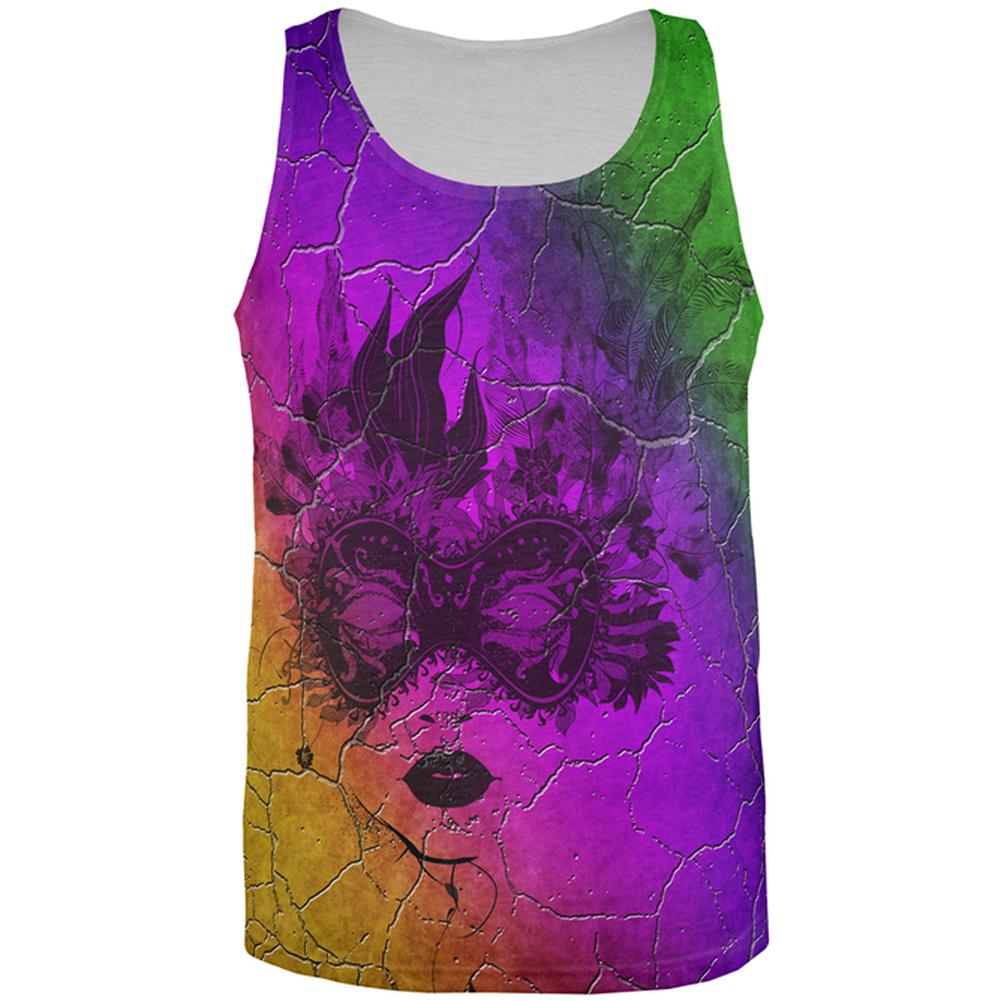 Mardi Gras Party Mask Distressed Grunge Flag All Over Mens Tank Top Men's Tank Tops Old Glory 2XL Multi