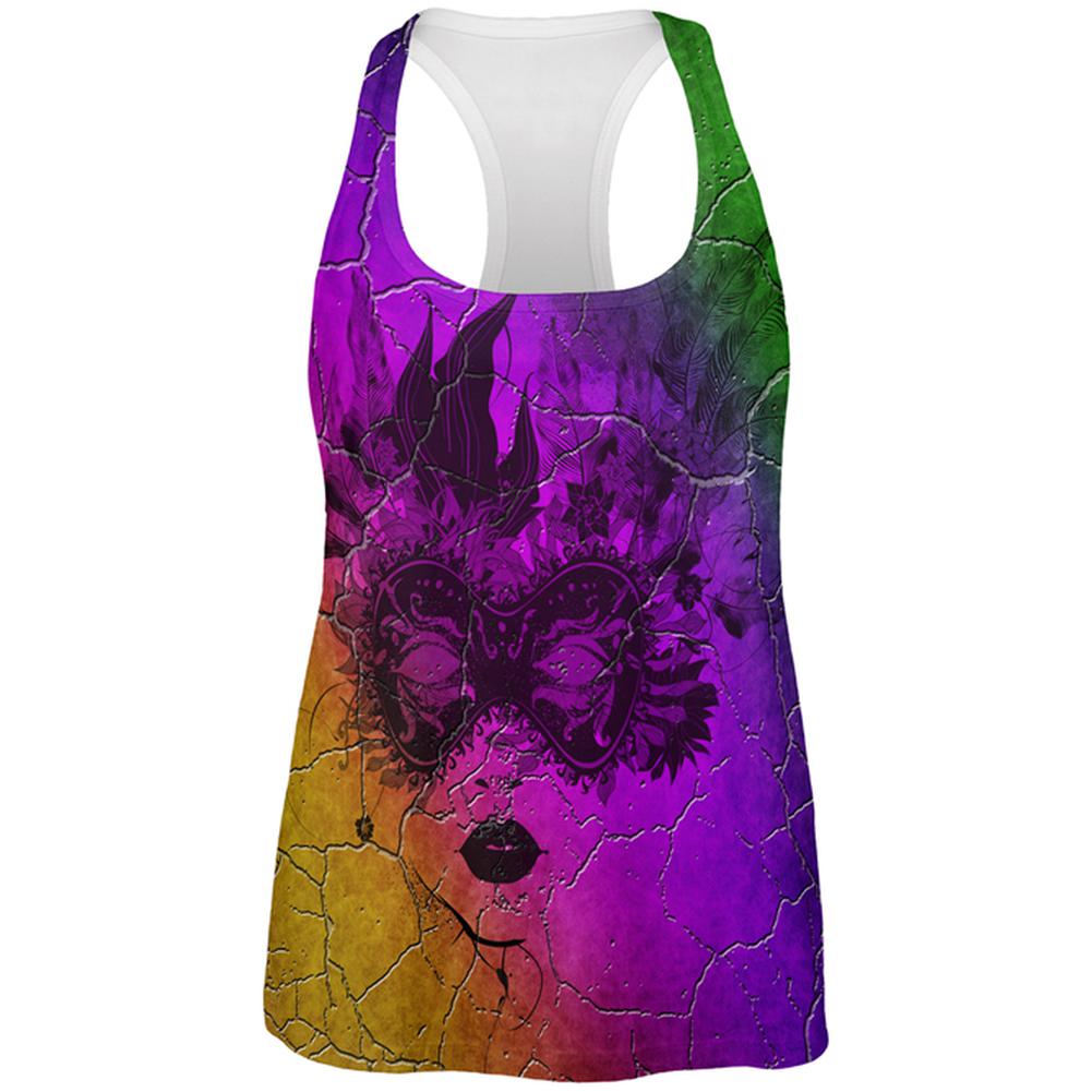 Mardi Gras Party Mask Distressed Grunge Flag All Over Womens Work Out Tank Top Women's Tank Tops Old Glory 2XL Multi