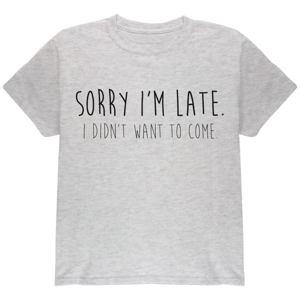 Sorry I'm Late I Didn't Want to Come Black Text Youth T Shirt Youth T-Shirts Old Glory LG Light Heather Grey