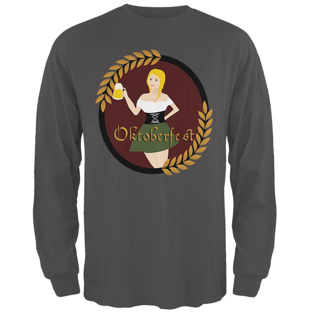 Oktoberfest German Beer Wench Maiden Mens Soft Long Sleeve T Shirt Men's Long Sleeves Old Glory 2XL Grey