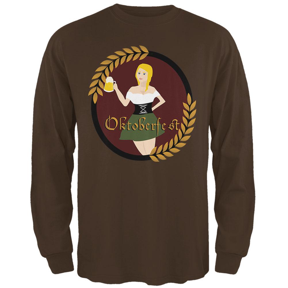 Oktoberfest German Beer Wench Maiden Mens Long Sleeve T Shirt Men's Long Sleeves Old Glory 2XL Brown