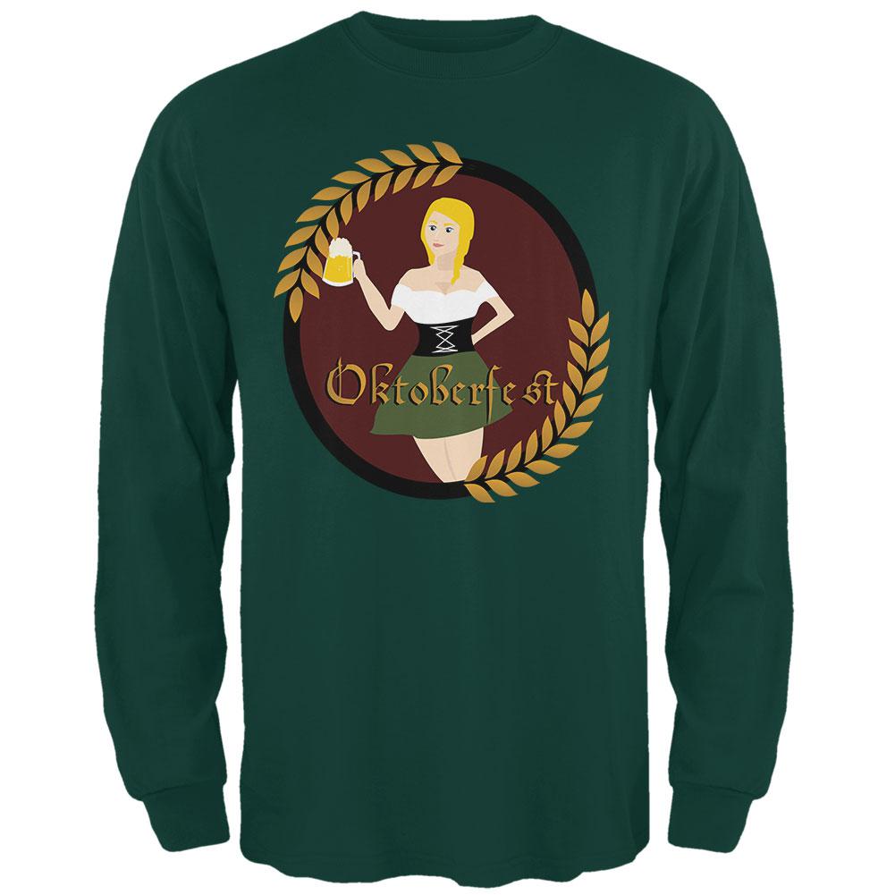 Oktoberfest German Beer Wench Maiden Mens Long Sleeve T Shirt Men's Long Sleeves Old Glory 2XL Forest Green