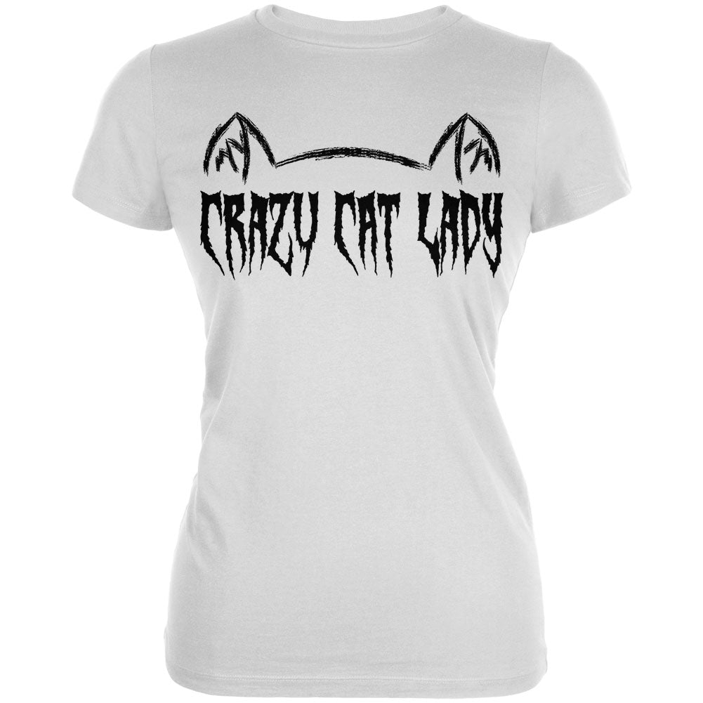 Halloween Crazy Cat Lady Juniors Soft T Shirt Juniors T-Shirts Old Glory 2XL White