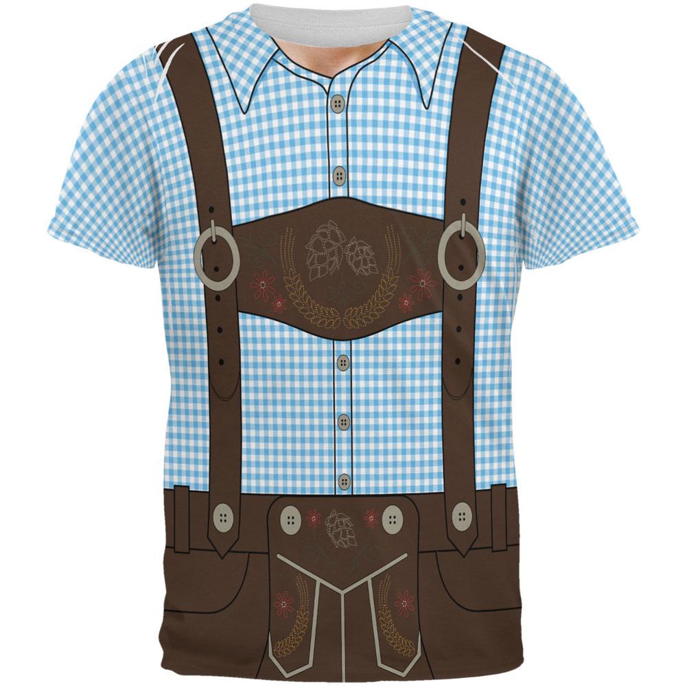 Oktoberfest Lederhosen Costume German Brown Suspenders All Over Mens T Shirt Men's T-Shirts Old Glory SM Blue