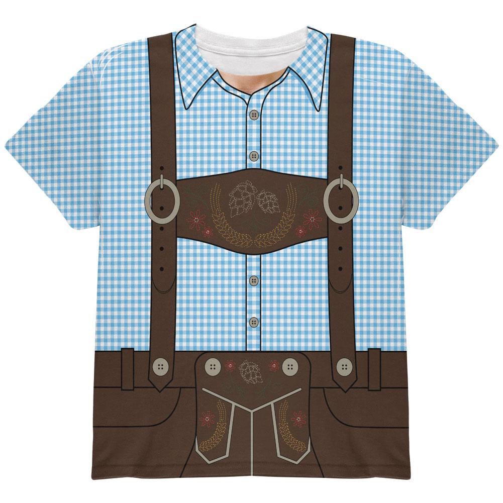 Oktoberfest Lederhosen Costume German Brown Suspenders All Over Youth T Shirt Youth T-Shirts Old Glory LG Blue