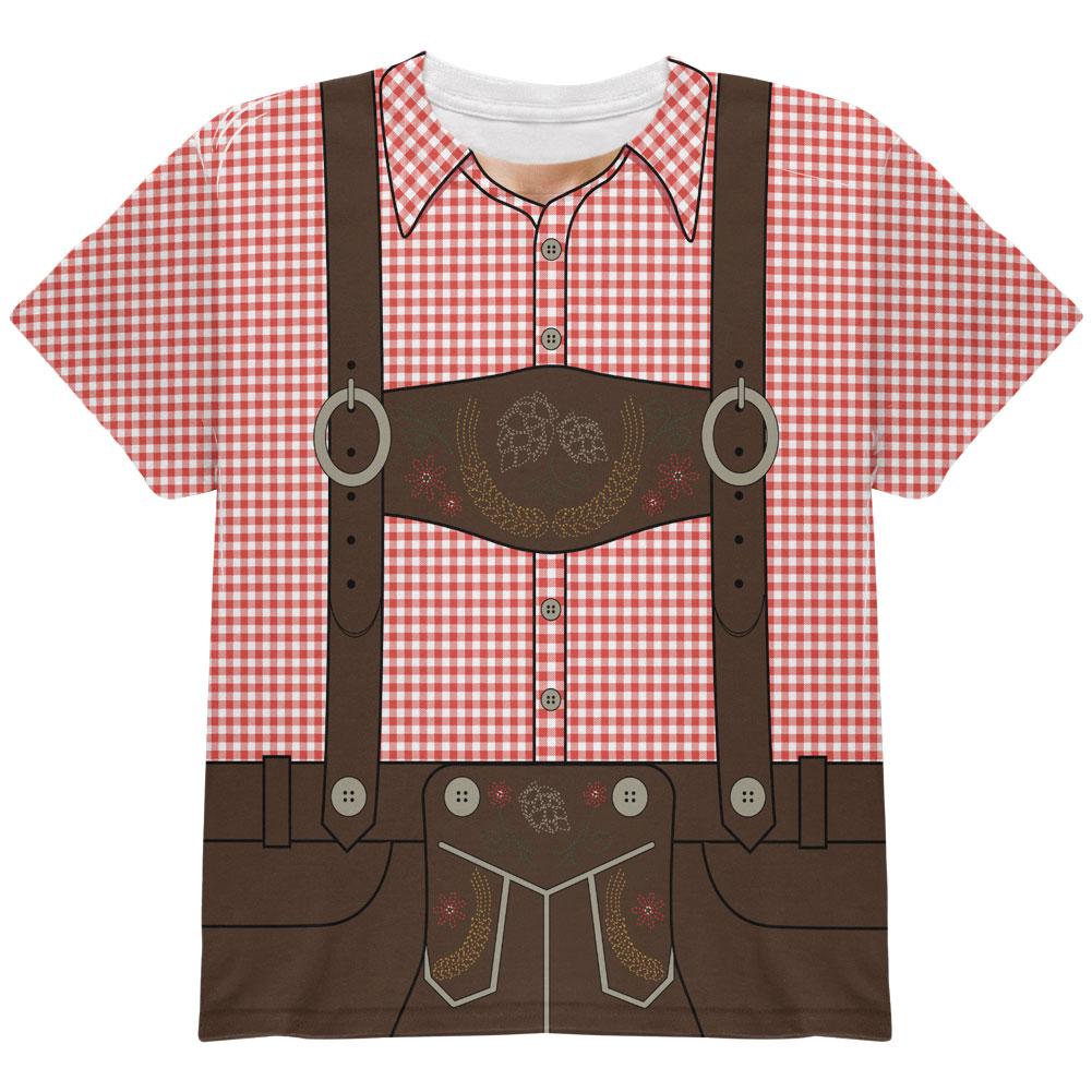 Oktoberfest Lederhosen Costume German Brown Suspenders All Over Youth T Shirt Youth T-Shirts Old Glory LG Red