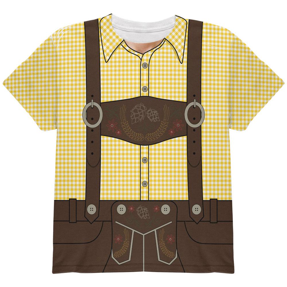 Oktoberfest Lederhosen Costume German Brown Suspenders All Over Youth T Shirt Youth T-Shirts Old Glory LG Yellow