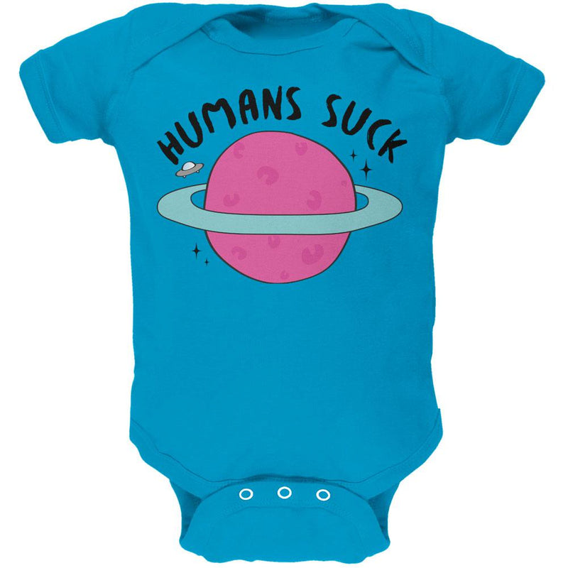 Halloween Humans Suck Black Text Soft Baby One Piece Baby One Piece Old Glory 12MO Blue