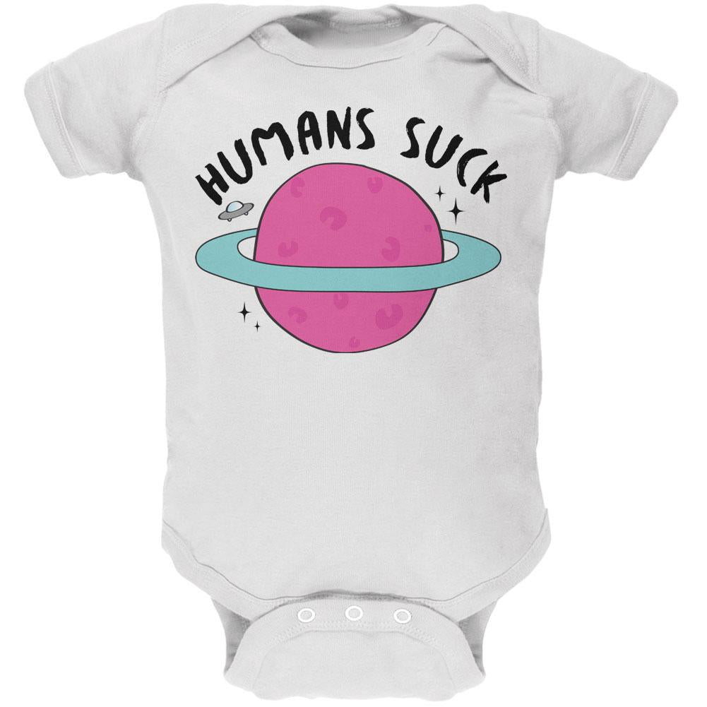 Halloween Humans Suck Black Text Soft Baby One Piece Baby One Piece Old Glory 12MO White