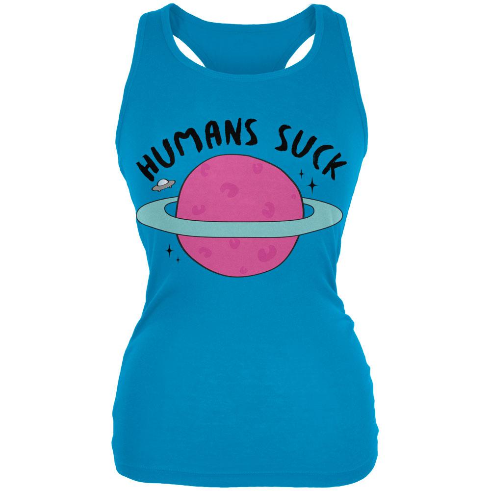 Halloween Humans Suck Black Text Juniors Soft Tank Top Juniors Tank Tops Old Glory 2XL Blue