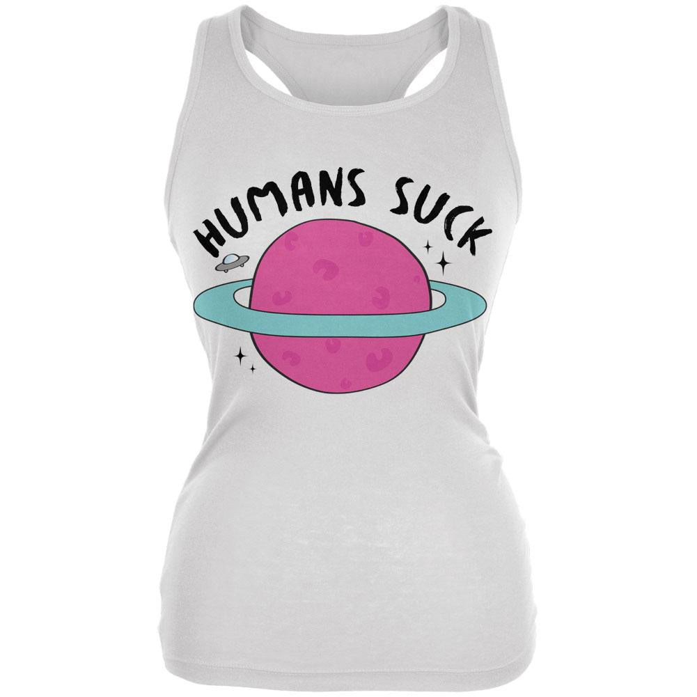 Halloween Humans Suck Black Text Juniors Soft Tank Top Juniors Tank Tops Old Glory 2XL White