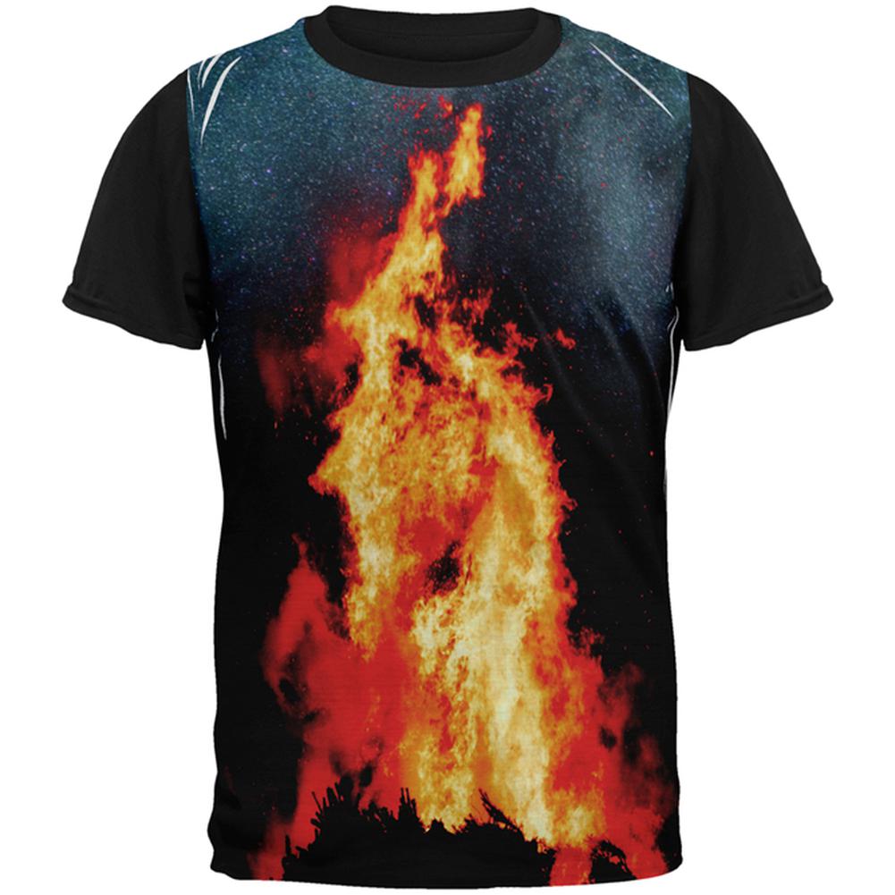 Autumn Fall It's Bonfire Season All Over Mens Black Back T Shirt Men's T-Shirts Old Glory MD Multi