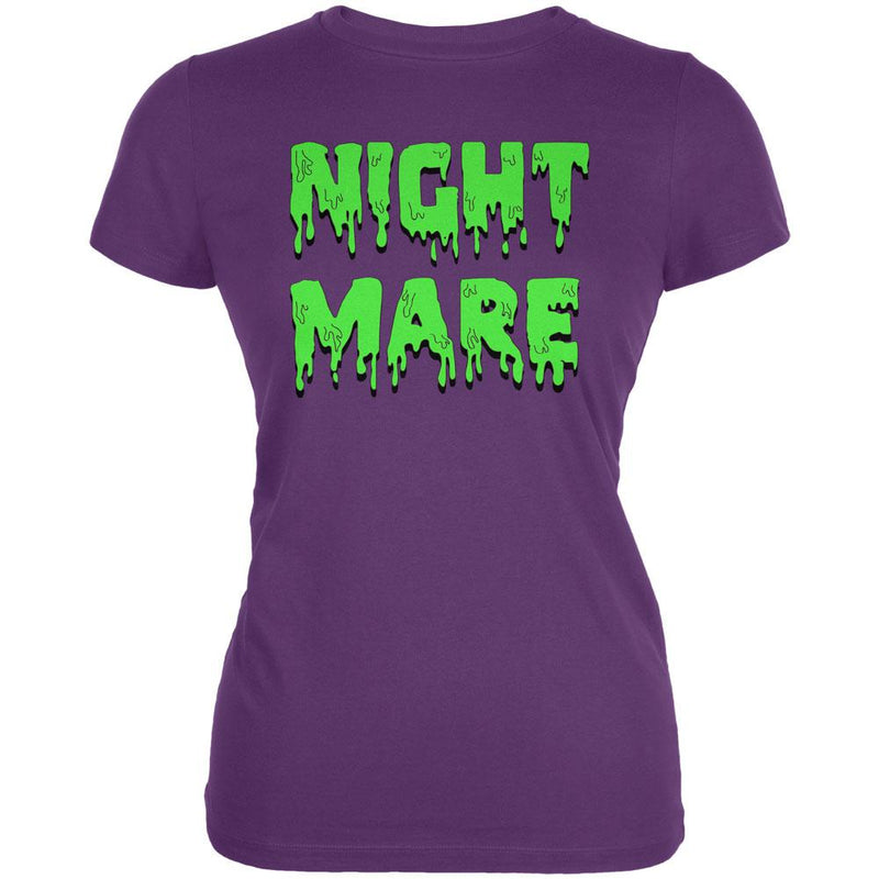Halloween Nightmare Horror Slime Dripping Text Juniors Soft T Shirt Juniors T-Shirts Old Glory LG Plum