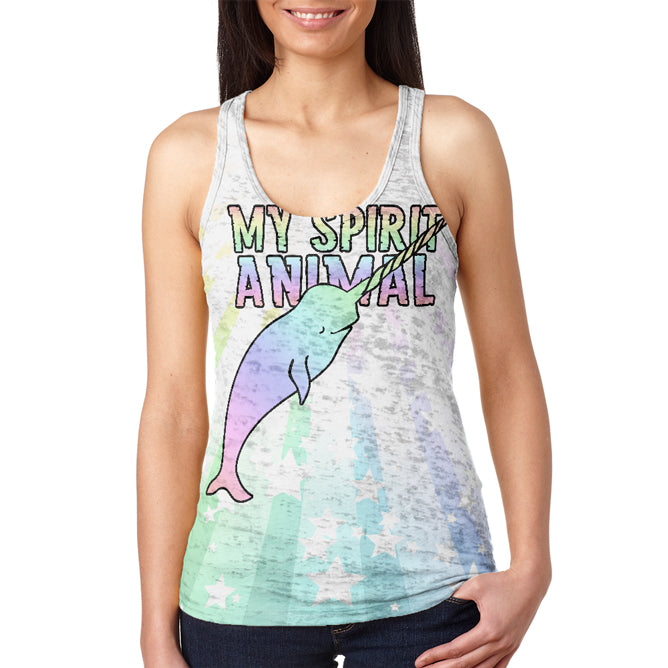 My Spirit Animal Narwhal Unicorn Of The Sea Pastel Juniors Burnout Racerback Tank Top Juniors Tank Tops Old Glory 2XL Multi