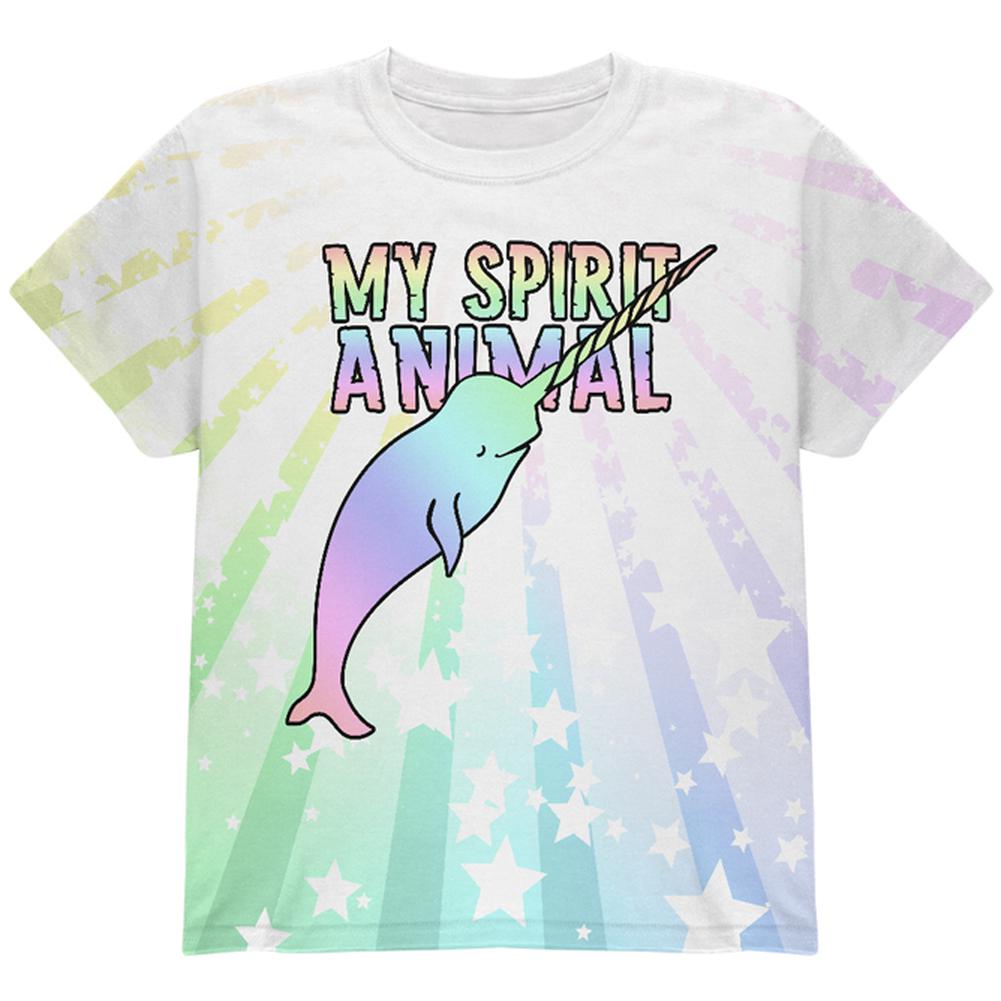 My Spirit Animal Narwhal Unicorn Of The Sea Pastel All Over Youth T Shirt Youth T-Shirts Old Glory YLG Multi