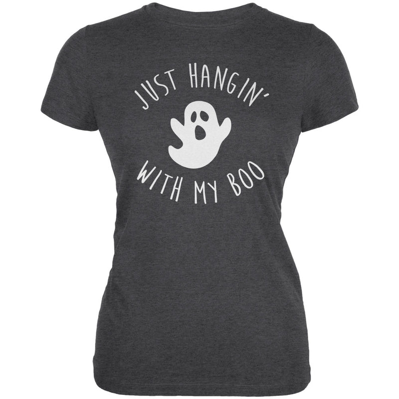 Halloween Just Hangin With My Boo Ghost Juniors Soft T Shirt Juniors T-Shirts Old Glory 2XL Deep Heather