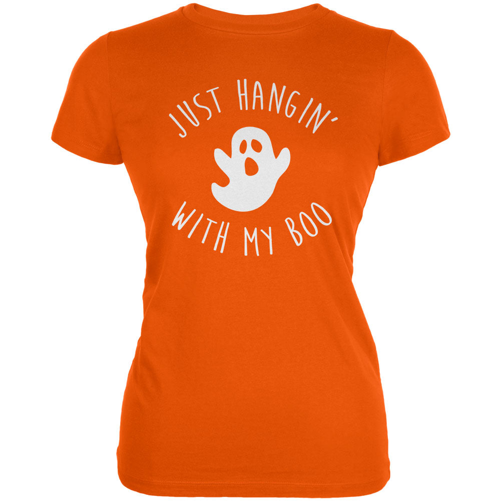 Halloween Just Hangin With My Boo Ghost Juniors Soft T Shirt Juniors T-Shirts Old Glory 2XL Orange