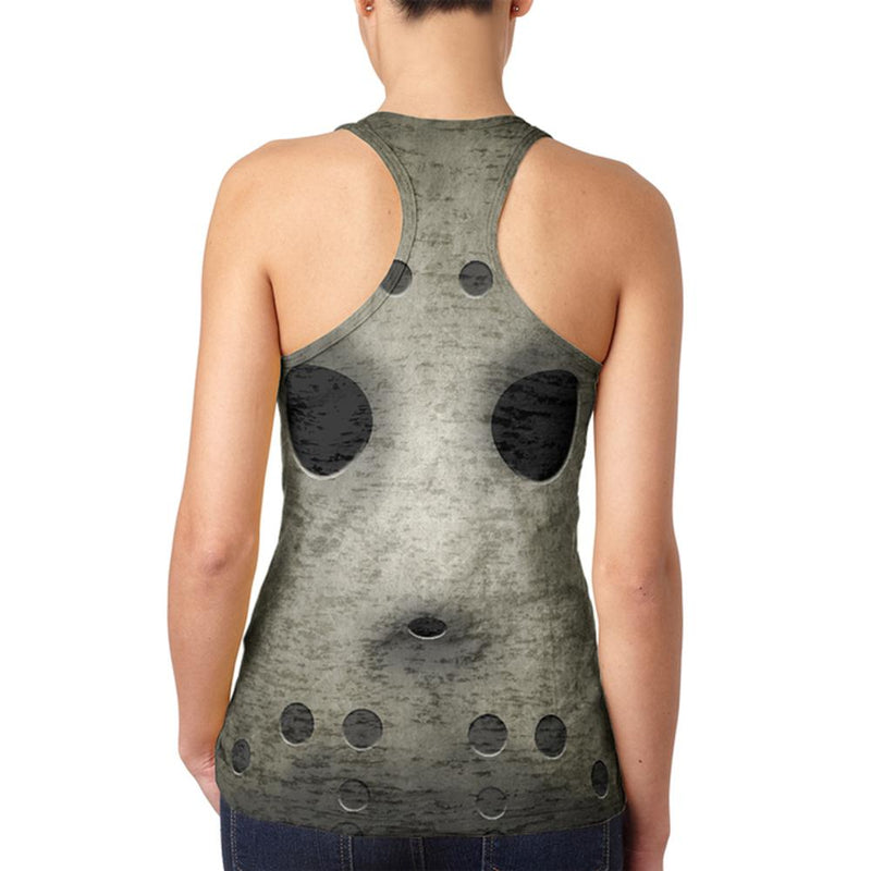 Halloween Horror Movie Hockey Mask Costume Juniors Burnout Racerback Tank Top Juniors Tank Tops Old Glory